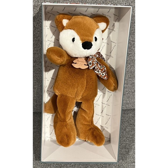 Histoire d'Ours Paris FOX Baby Lovey Plush Stuffed Animal Toy 10" Floral Bow New - Picture 1 of 4